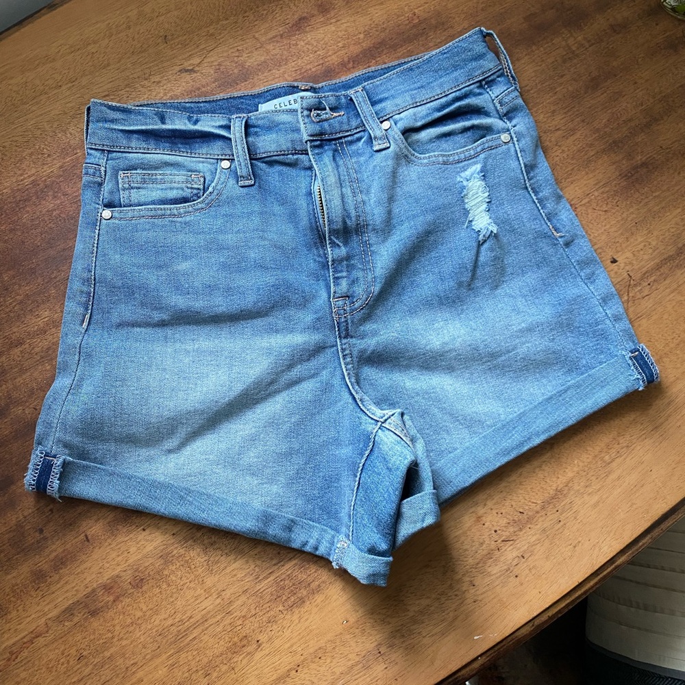 High waisted denim jean shorts, fits like medium